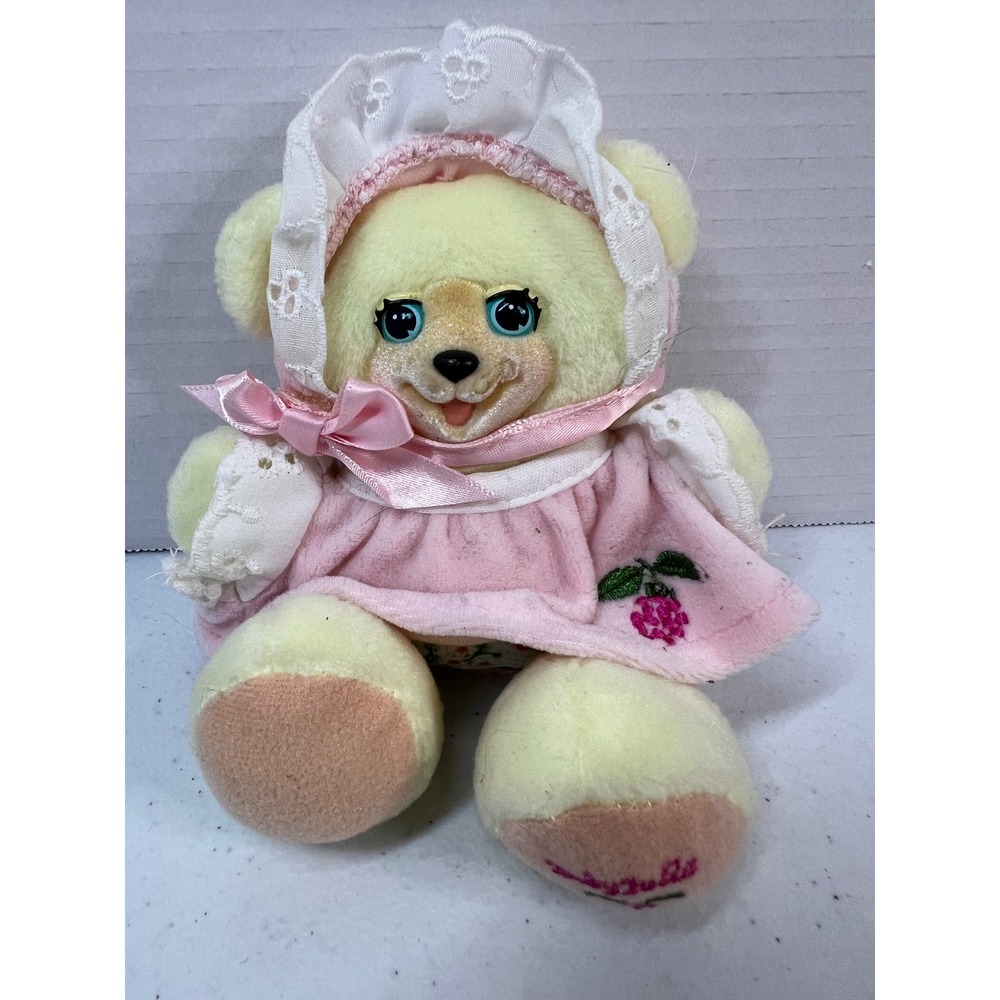 Vintage 1999 Fisher-Price Baby Julie Yellow Bear Pink Dress Plush 75036 6"